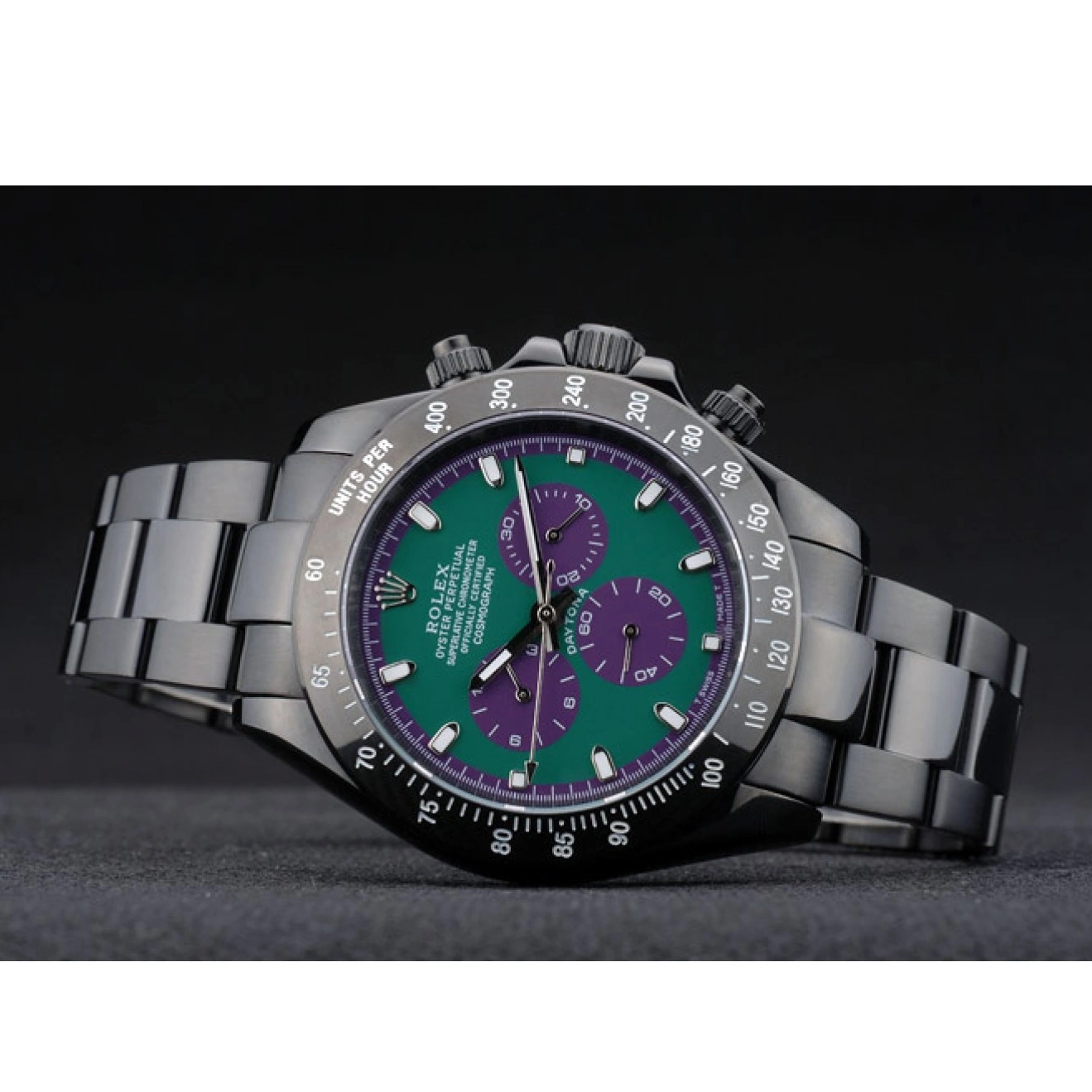 Aaa replica watch 80246 Dial Steel Plated Ion Black Rolex Daytona Strap Stainless Black Green Tachymeter 0626